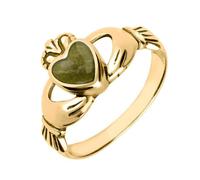 18ct Yellow Gold Connemara Green Marble Claddagh Set Ring HER-4325