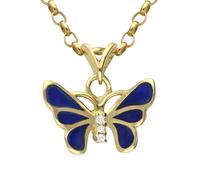 18ct Yellow Gold Diamond Blue Enamel Style & Fashion Butterfly Necklace - Gold CHS-067