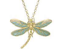 18ct Yellow Gold Diamond Blue Enamel Style & Fashion Dragonfly Necklace - Gold CHS-071
