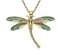 18ct Yellow Gold Diamond Enamel Style & Fashion Dragonfly Brooch Necklace CHS-077