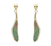 18ct Yellow Gold Diamond Enamel Style & Fashion Dragonfly Wing Stud Earrings D - Yellow Gold