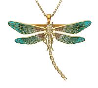 18ct Yellow Gold Diamond Enamel Style & Fashion Large Dragonfly Brooch Necklace CHS-059