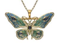 18ct Yellow Gold Diamond Moonstone Enamel Style & Fashion Butterfly Brooch Necklace CHS-052