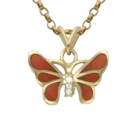 18ct Yellow Gold Diamond Red Enamel Style & Fashion Butterfly Necklace CHS-068