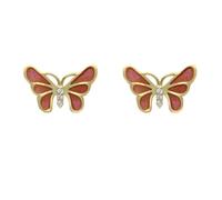 18ct Yellow Gold Diamond Red Enamel Style & Fashion Butterfly Stud Earrings - Yellow Gold CHS-060