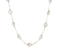18ct Yellow Gold Eleven Stone White Pearl Cable Chain Necklace LFS-015