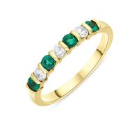 18ct Yellow Gold Emerald Diamond Seven Stone Bar Set Half Eternity Ring - Gold FEU-2592