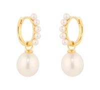 18ct Yellow Gold Fresh Water Pearl Drop Hoop Earrings