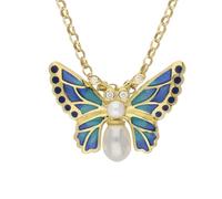 18ct Yellow Gold Pearl Diamond Enamel Style & Fashion Butterfly Necklace CHS-064