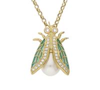 18ct Yellow Gold Pearl Diamond Enamel Style & Fashion Fly Necklace CHS-072