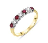 18ct Yellow Gold Ruby Diamond Seven Stone Half Eternity Ring FEU-1671