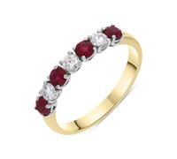 18ct Yellow Gold Ruby Diamond Seven Stone Half Eternity Ring - Q FEU-2483/Q