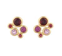 18ct Yellow Gold Ruby Garnet and Pink Tourmaline Bezel Set Stud Earrings