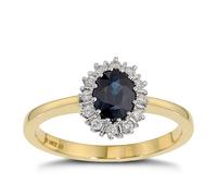 18ct Yellow Gold Sapphire & 0.15ct Diamond Ring
