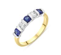 18ct Yellow Gold Sapphire Diamond Five Stone Bar Set Half Eternity Ring - Gold FEU-1066