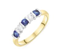 18ct Yellow Gold Sapphire Diamond Five Stone Bar Set Half Eternity Ring - Gold FEU-2593