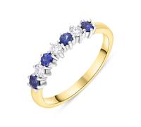 18ct Yellow Gold Sapphire Diamond Seven Stone Half Eternity Ring FEU-1049