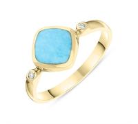 18ct Yellow Gold Turquoise 0.04ct Diamond Curved Cushion Ring 00001556