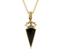 18ct Yellow Gold Whitby Jet Blue John Double Sided Scroll Dagger Fob Necklace - Yellow Gold FBS-2016