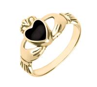 18ct Yellow Gold Whitby Jet Claddagh Set Ring