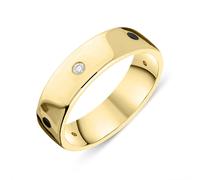 18ct Yellow Gold Whitby Jet Diamond 6mm Wedding Band Ring D 00176642