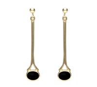 18ct Yellow Gold Whitby Jet Long Drop Earrings - Yellow Gold HER-1729