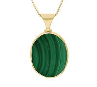 18ct Yellow Gold Whitby Jet Malachite Hallmark Double Sided Oval Necklace - Gold FBS-2346
