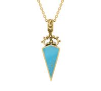 18ct Yellow Gold Whitby Jet Turquoise Double Sided Scroll Dagger Fob Necklace - Yellow Gold FBS-2017