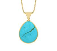 18ct Yellow Gold Whitby Jet Turquoise Hallmark Double Sided Pear-shaped Necklace - Gold FBS-2421