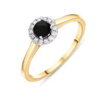 18ct Yellow White Gold Whitby Jet 0.10ct Diamond Round Ring - I DMD-189/I