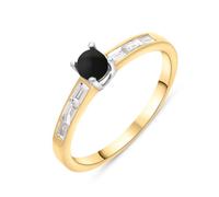 18ct Yellow White Gold Whitby Jet Diamond 0.31ct Round Claw Set Ring - J DMD-197/J