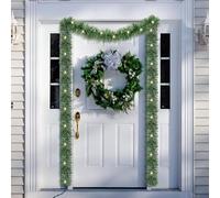 18FT Giant Christmas Door Garland Kit with 60 LED Battery Lights Warm White or Multi Coloured Switchable (Green 18FT)