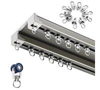 18ft Silent Double Row Aluminum k System for Room DividersSliding Rails for Bedroom Living Room & Hospital (Champagne)