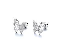 18G Cute Butterfly Stud Earrings Sterling Silver 925 Dainty Cubic Zriconia Crystal Cartilage Tragus Helix Earring Studs Barbell Bar with Screw Back Piercing Jewelry Gifts for Women Girls BFF