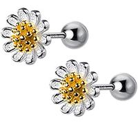18G Cute Daisy Flower Cartilage Stud Earrings Sterling Silver for Women Girls Dainty Helix Tragus Earring Labret Studs Barbell Screw Back Ear Piercing Jewelry Gifts Hypoallergenic BFF