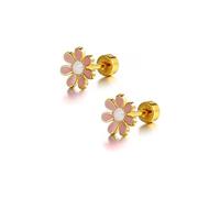18G Cute Daisy Flower Stud Cartilage Earrings for Women Girls 14K Gold Plated Stainless Steel Enameled Dainty Screw Back Studs Sleeper Tragus Post Hypoallergenic Piercing Body Jewelry (Pink)