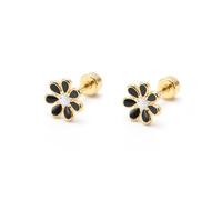 18G Cute Daisy Flower Stud Cartilage Earrings for Women Girls 14K Gold Plated Stainless Steel Enameled Dainty Screw Back Studs Sleeper Tragus Post Hypoallergenic Piercing Body Jewelry (Black)