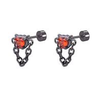 18g Devil Heart Love Earrings for Women Men Stainless Steel Hypoallergenic Red Crystal Cute Tiny Stud Tragus Cartilage Flat Screw Back Post Punk Piercing Tassel Chain Halloween All Saints' Day