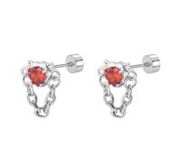 18g Devil Heart Love Earrings for Women Men Stainless Steel Hypoallergenic Red Crystal Cute Tiny Stud Tragus Cartilage Flat Screw Back Post Punk Piercing Tassel Chain Halloween All Saints' Day