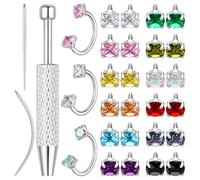 18G Horseshoe Nose Ring Surgical Steel Double Gem Horse Shoe Nose Ring Hoop | 30Pcs, 8mm, 3mm CZ, Sliver, Flat Back Helix Cartilage Eyebrow Lip Piercing Jewelry, for Women Men