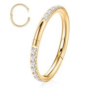 18G Lip Earring Helix Piercing Gold Nose Hoop Conch Half Closure New Secure Hook Hinged Segment Clicker Septum Daith Jewellery Tragus Rook Lobe 10mm with CZ