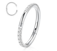18G Lip Earring Helix Piercing Silver Nose Hoop Ring Conch Hoop Half Closure New Secure Hook Hinged Segment Clicker Ring Septum Daith Jewellery Conch Tragus Rook Lip Lobe Hoop Earring 10mm with CZ