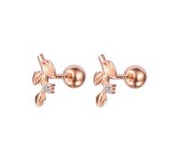 18G Mini Leaf Stud Cartilage Earrings for Women Girls 925 Sterling Silver Cubic Zirconia Cute Tiny Crystal Studs 3mm Ball Screw Back Tragus Hypoallergenic Jewelry Gifts Daughter BFF (Rose Gold)