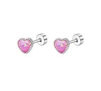 18G Opal Heart Love Flat Screw Back Small Stud Earrings for Women Girls Minimalist Cute Surgical Stainless Steel Little Glitter Hearted Cartilage Tragus Piercing Sleeper Studs Hypoallergenic (Pink)
