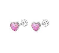 18G Opal Pink Heart Love Flat Screw Back Stud Earrings for Women Teen Cute Surgical Steel Tiny Glitter Hearted Cartilage Piercing Sleeper Studs Sensitive Ears