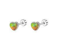 18G Opal Pink Heart Love Flat Screw Back Stud Earrings for Women Teen Cute Titanium Surgical Steel Tiny Glitter Hearted Cartilage Piercing Sleeper Studs Sensitive Ears, Stainless Steel, No Gemstone