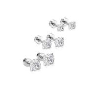 18G Princess Cut Set Clear CZ Cartilage Small Stud Earrings for Women Girls Crystal Square CZ Barbell Tragus Helix Screw Sleeper Flat Back Piercing Hypollergenic Jewelry 3mm/4mm/5mm (Silver)