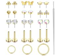 18G Threadless Nose Studs For Women Men - Hypoallergenic 316L Surgical Steel Nose Rings Hoop CZ Lip Labret Septum Medusa Nose Rings Studs Push In Flat Back Earrings Cartilage Helix Conch Nostril