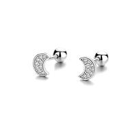 18G Tiny Moon Cartilage Stud Earrings 925 Sterling Silver Cubic Zirconia Crystal Crescent Moon Screw Backs Ear Tragus Earring Barbell Sleeper Statement Studs Jewelry Gifts for Women Girls (White Gold)