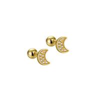 18G Tiny Moon Cartilage Stud Earrings 925 Sterling Silver Cubic Zirconia Crystal Crescent Moon Screw Backs Ear Tragus Earring Barbell Sleeper Statement Studs Jewelry Gifts for Women Girls (Gold)